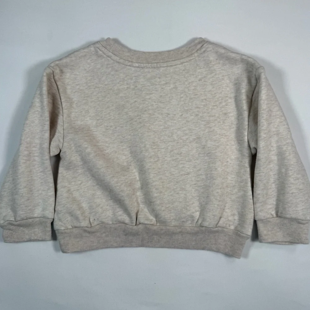 BABYGAP Toddler Metallic Bear‎ Novelty Logo Oatmeal Heather Beige Sweatshirt 3
